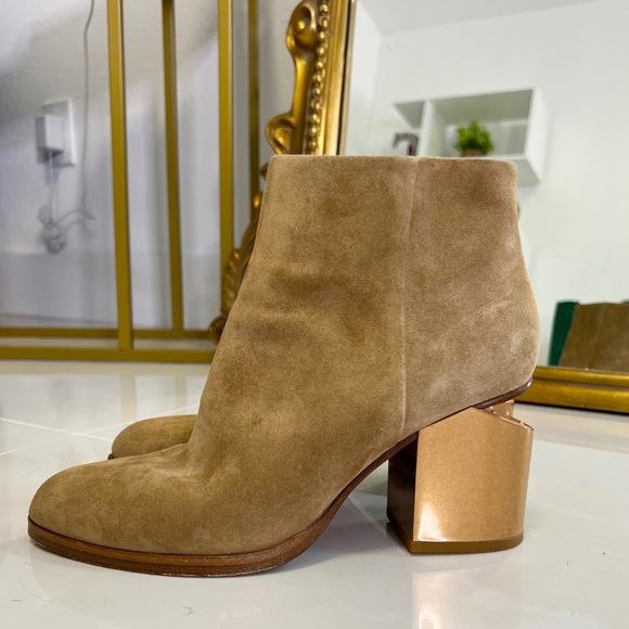 Alexander Wang Shoes - Alexander Wang Signature Gabi Brown Suede Gold Heel Ankle Boots